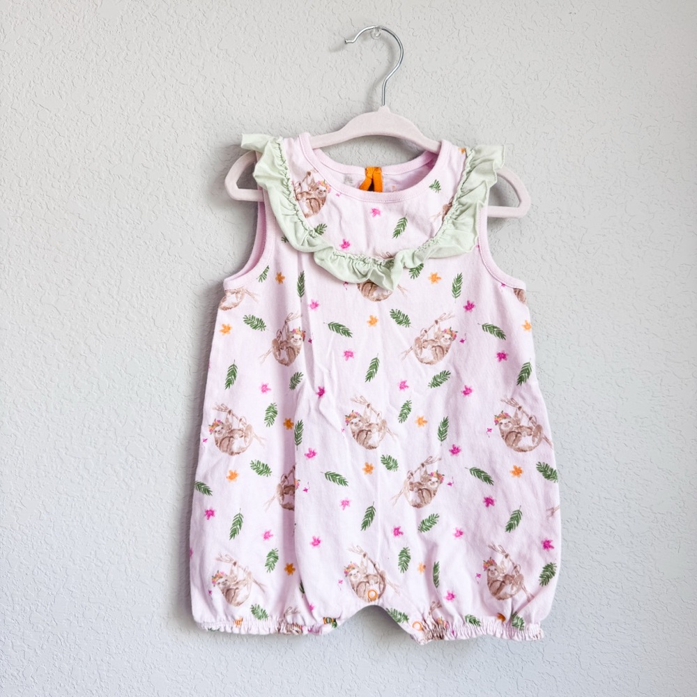 Burt’s Bees Baby Pink Sloth Ruffle Bubble Romper 24M